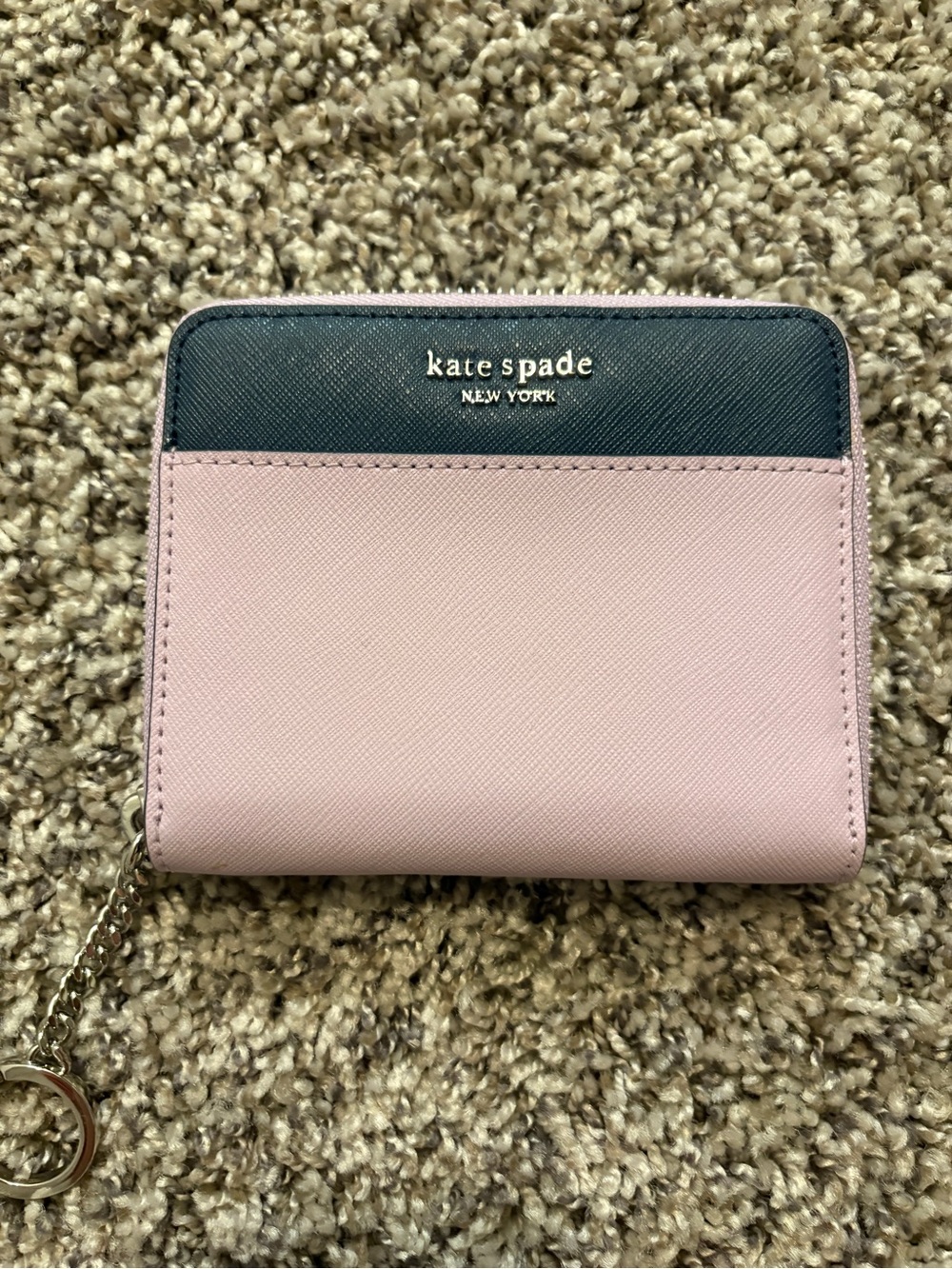 kate spade Two-Tone Pink and Black Zip Wallet with Chain Ring
